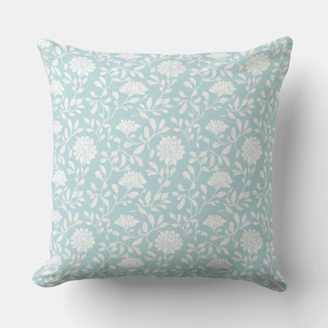 Almofada Travesseiro Decorativo Floral Country Aqua Blue (Frente)