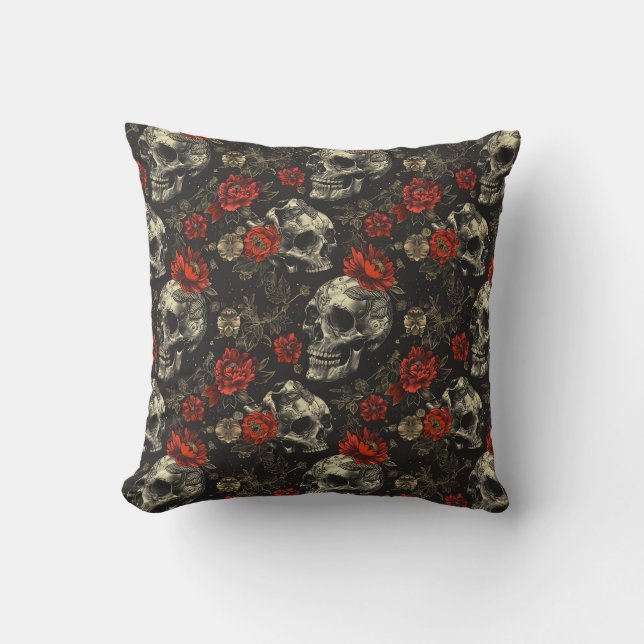 Almofada Travesseiro decorativo Floral Crânio (Frente)