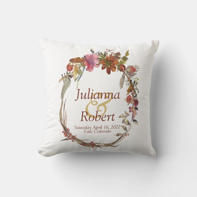 Almofada Travesseiro decorativo floral de Boho de Aquarela (Frente)