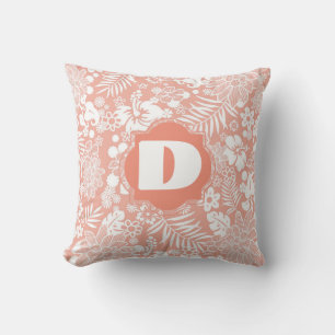 Almofada Travesseiro decorativo floral de coral Chic Monogr