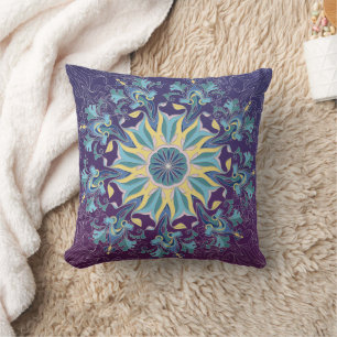 Almofada Travesseiro decorativo Floral de Mandala Roxo e Te