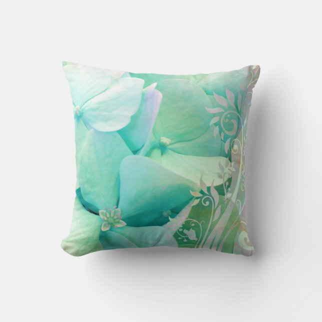 Almofada Travesseiro decorativo floral do Hydrangea verde (Frente)
