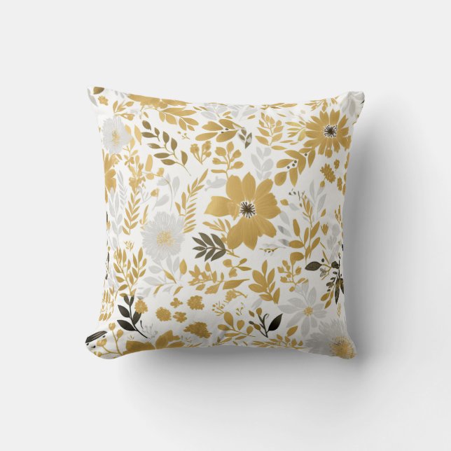 Almofada TRAVESSEIRO DECORATIVO FLORAL Dourado na CINZA (Frente)