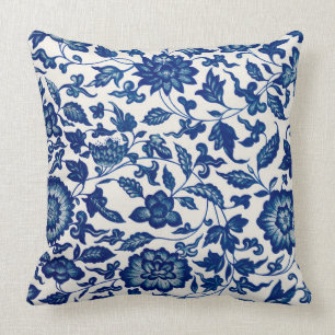 Almofada Travesseiro decorativo Floral Ornamental Azul
