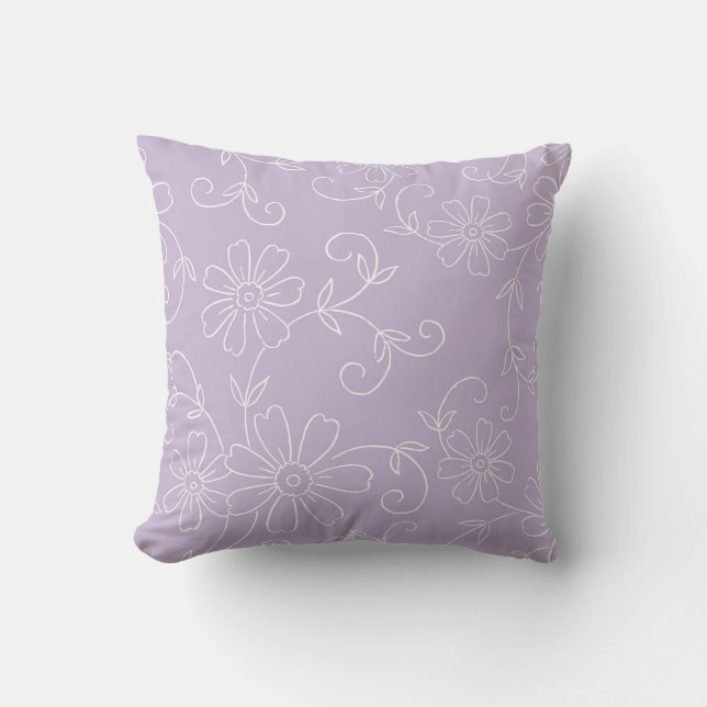 Almofada Travesseiro decorativo floral roxo e branco (Frente)