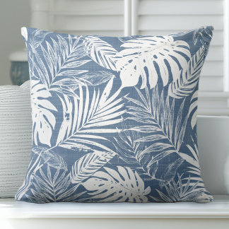 Almofada Travesseiro decorativo Folha Azul e Branco