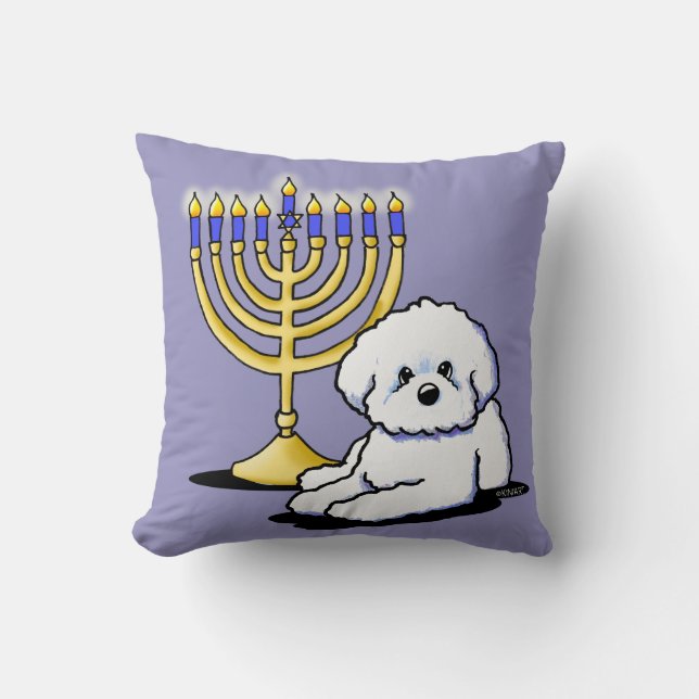 Almofada Travesseiro decorativo Hanukkah Menorah Bichon (Frente)