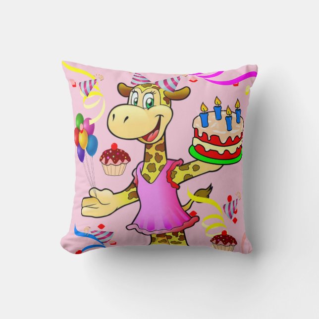 Almofada Travesseiro decorativo Happy Birthday Giraffe (Frente)