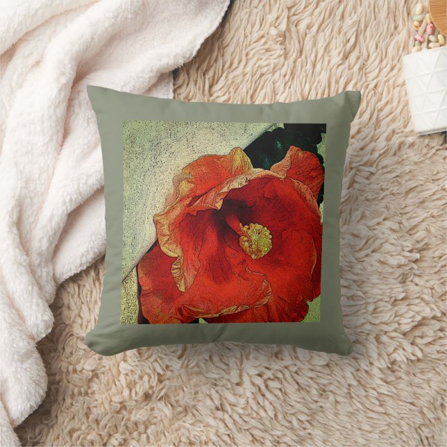 ALMOFADA TRAVESSEIRO DECORATIVO HIBISCUS FLORAL/LARANJA (Cobertor)