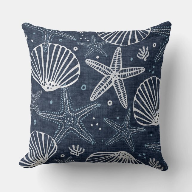 Almofada Travesseiro decorativo índigo azul e peixe-estrela (Frente)