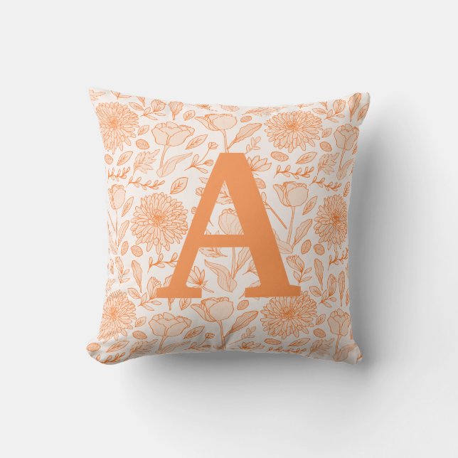 Almofada Travesseiro decorativo Laranja Monograma Floral Gi (Frente)