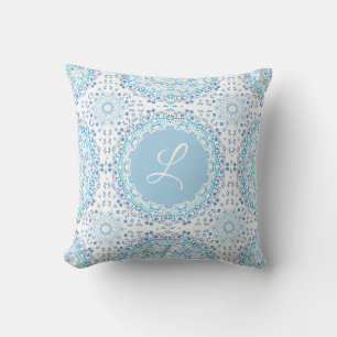 Almofada Travesseiro Decorativo Lite Blue Mandala com monog