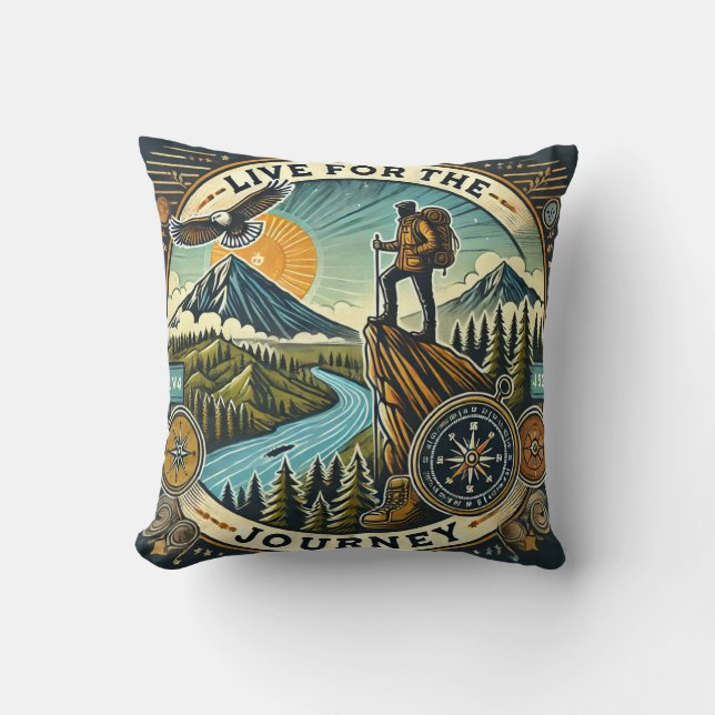 Almofada travesseiro decorativo "Live for the Journey" (Frente)