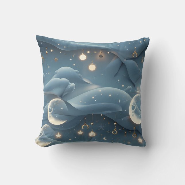 Almofada Travesseiro Decorativo - Lua Celestial Azul Pó (Frente)