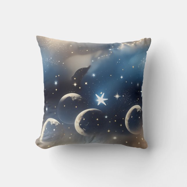 Almofada Travesseiro Decorativo - Lua Celestial Azul Poeire (Frente)