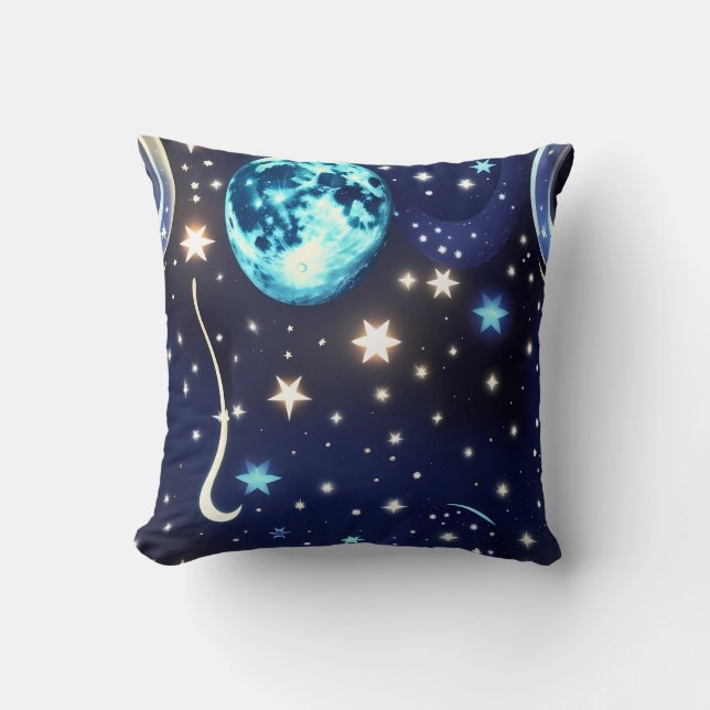 Almofada Travesseiro Decorativo - Lua Celestial Azul Veludo (Frente)