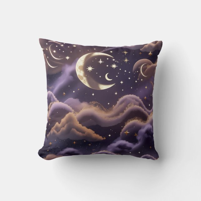 Almofada Travesseiro Decorativo – Lua Celestial Fumê Luxo (Frente)