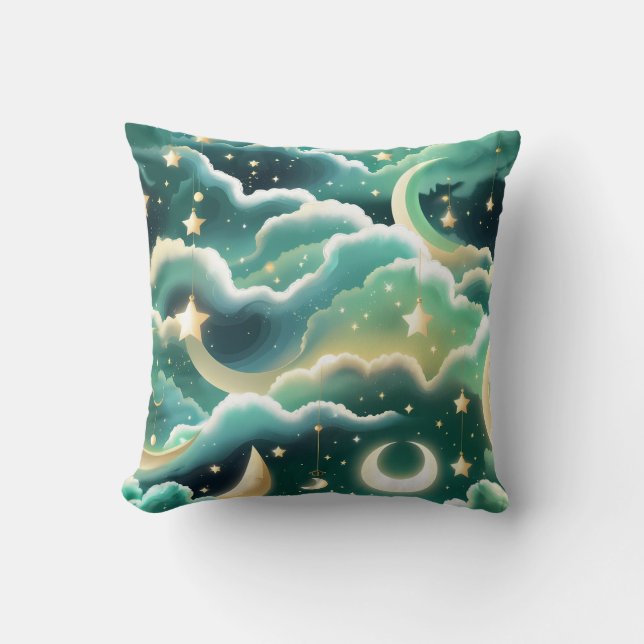 Almofada Travesseiro Decorativo – Luar Celestial Verde Ment (Frente)