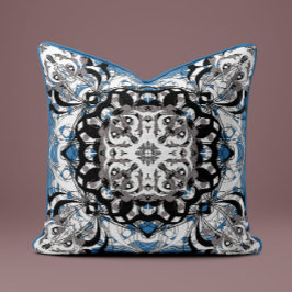 Almofada Travesseiro Decorativo Mandala Ornamentado em Azul