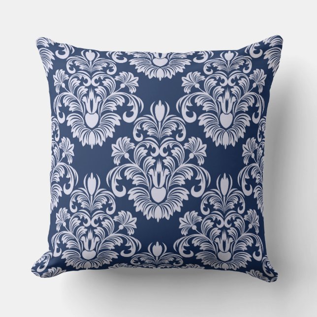 Almofada Travesseiro decorativo marinho Blue Damask (Frente)