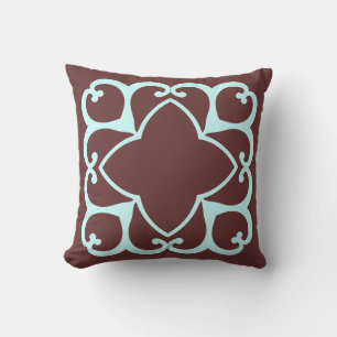 Almofada Travesseiro decorativo marrom e azul-turquesa