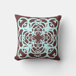 Almofada Travesseiro decorativo marrom e azul-turquesa