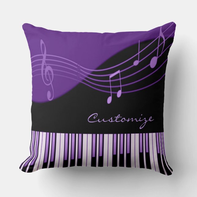 Almofada Travesseiro decorativo musical preto & roxo da (Frente)