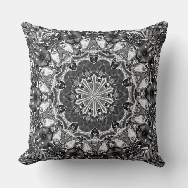 Almofada Travesseiro decorativo Ornamentado Silver Mandala (Frente)