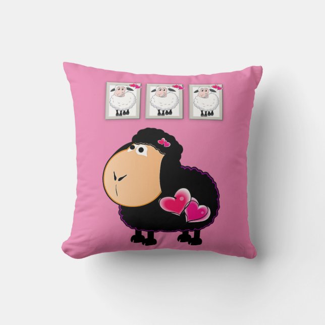 Almofada Travesseiro Decorativo Ovelha Rosa Corações Rosas (Frente)