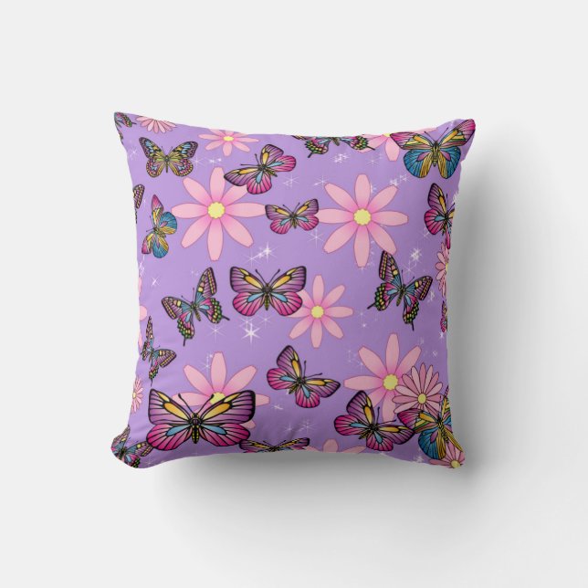Almofada Travesseiro decorativo Padrão Borboletas e Flores (Frente)