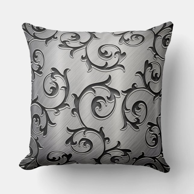Almofada Travesseiro decorativo Padrão de Curls Preto e Pra (Frente)