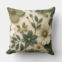 Travesseiro decorativo padrão de flores verdes est