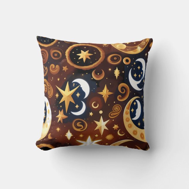 Almofada Travesseiro Decorativo – Padrão de Lua Celestial e (Frente)