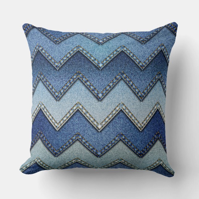 Almofada travesseiro decorativo "Patchwork Denim/Chevron" (Frente)