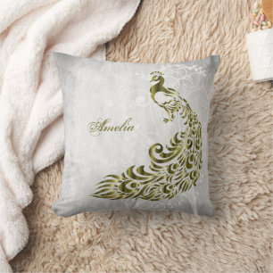 Almofada Travesseiro decorativo Personalizado Pavão Dourado
