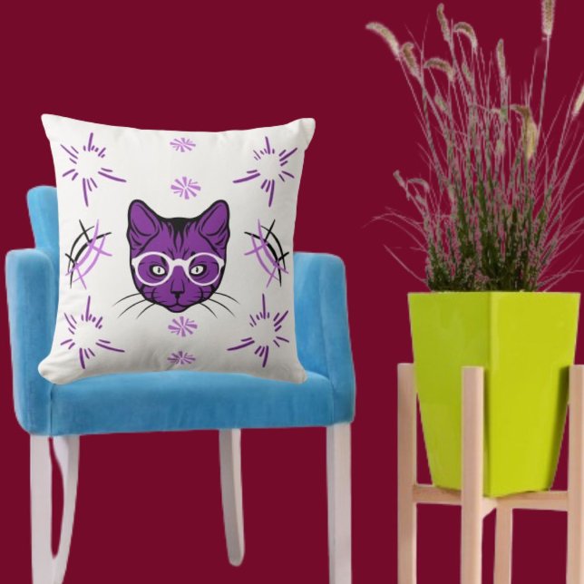 Almofada Travesseiro decorativo Pet Cat Purple White E Blac (Criador carregado)