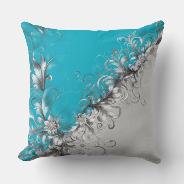 Almofada Travesseiro Decorativo Prata Cinza e Turquesa Mode (Frente)