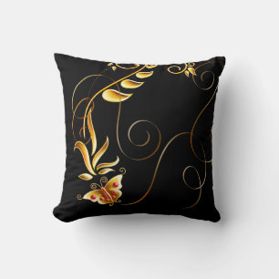 Almofada Travesseiro Decorativo/Preto com Redemoinhos Doura