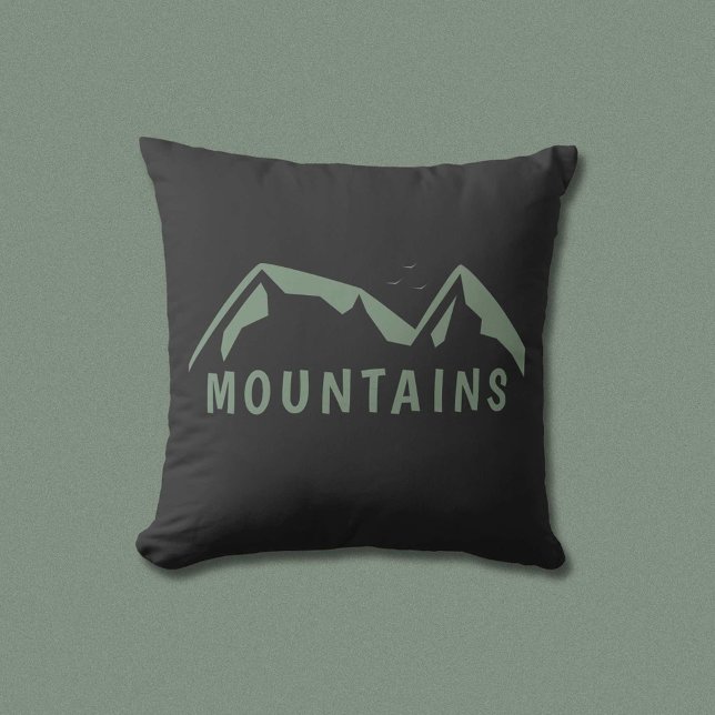 Almofada Travesseiro decorativo preto das montanhas verdes (Green Mountains Black Throw Pillow)