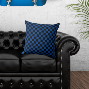 Almofada Travesseiro decorativo preto e azul verificado