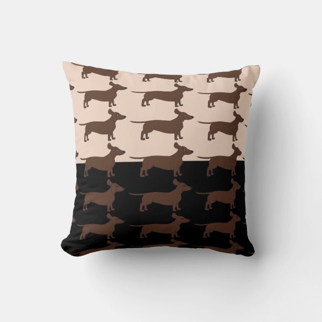 Almofada Travesseiro decorativo preto e bege com Dachshunds (Frente)