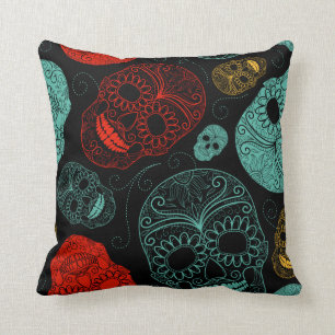 Almofada Travesseiro decorativo preto vermelho do crânio d
