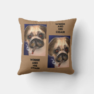 Almofada Travesseiro decorativo Pug com Charuto! Engraçado!