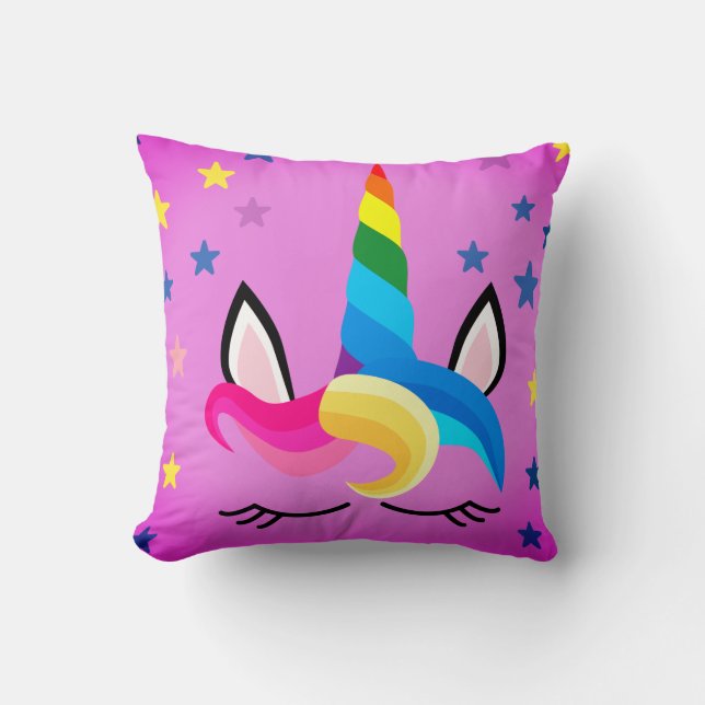 Almofada Travesseiro decorativo Rainbow Unicorn Star Impres (Frente)