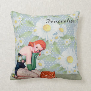 Almofada Travesseiro decorativo retro 16" da menina do