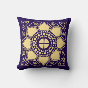 Almofada Travesseiro decorativo reversível azul e Dourado