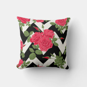 Almofada Travesseiro decorativo Rosa Chevron preto/branco