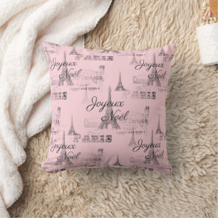 Almofada Travesseiro decorativo Rosa Noel Noel Paris Joyeux