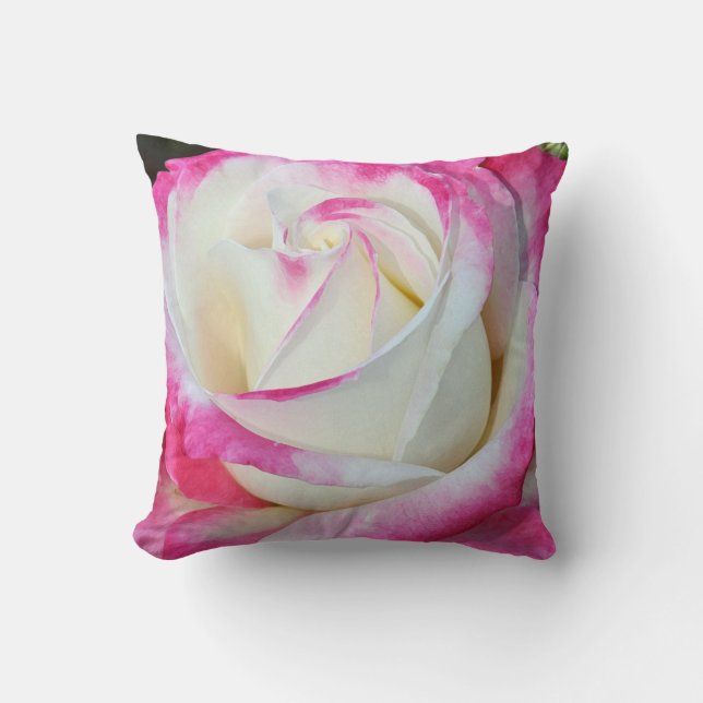 Almofada Travesseiro decorativo rosa rosa e branco (Frente)