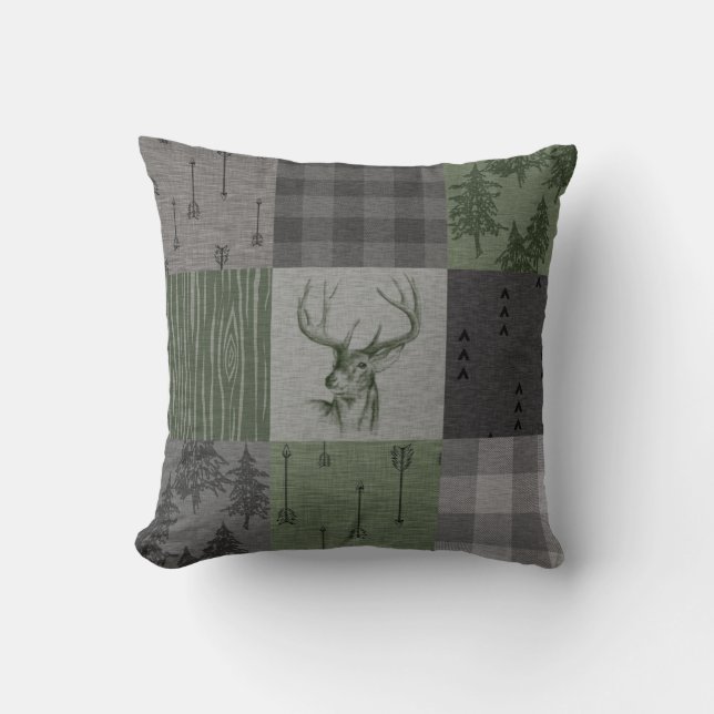 Almofada Travesseiro decorativo Rustic Buck - Verde/Cinza (Frente)